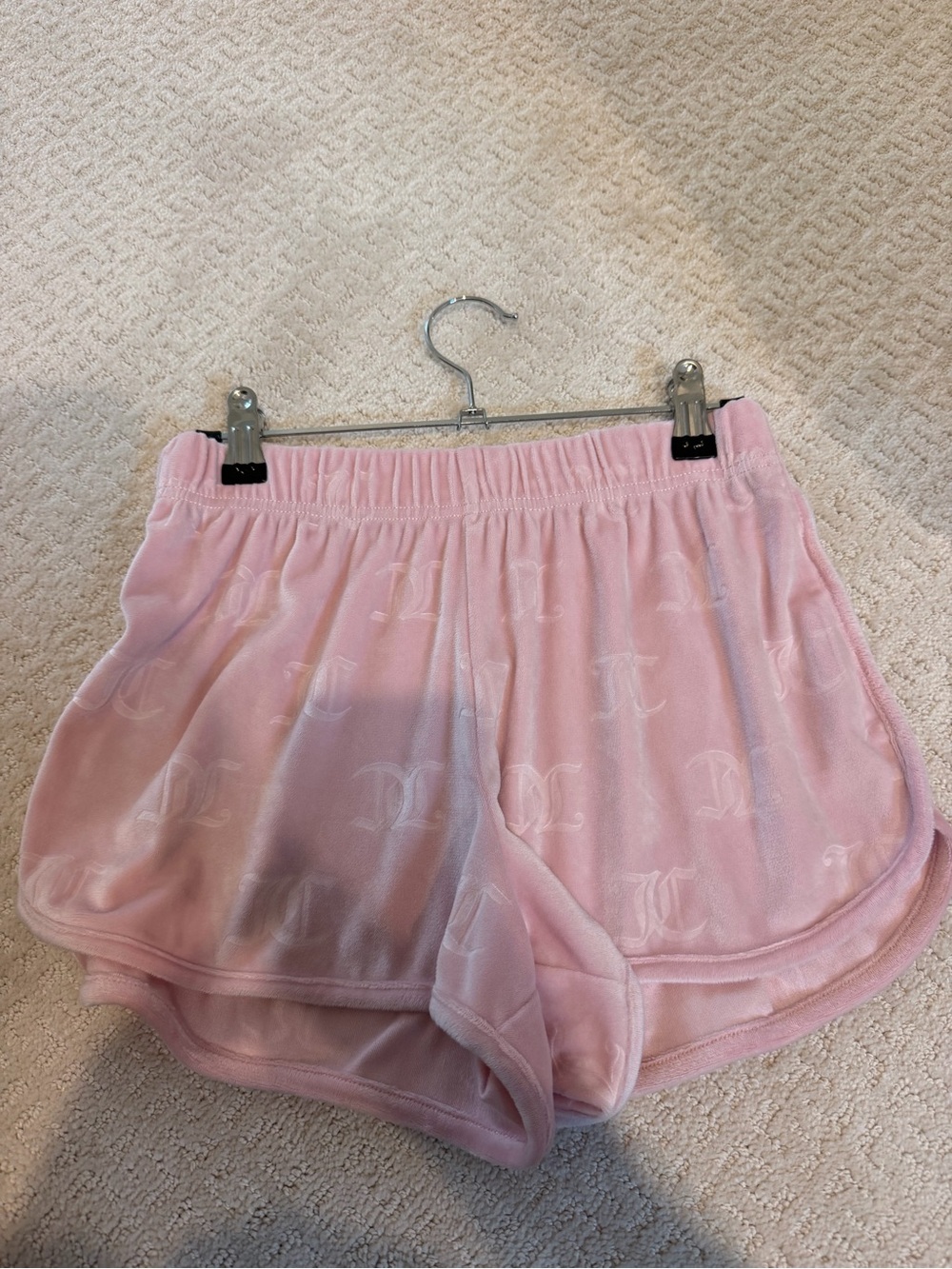 Juicy Couture Pink Velour Athletic Shorts with Tonal Logo